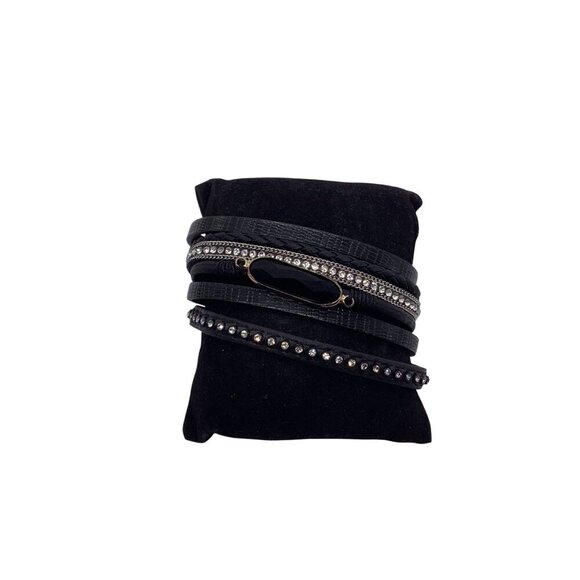 Kai Top Multilayer Black Leather Magnetic Bracelet With Rhinestone Accents & Cry - Picture 3 of 7